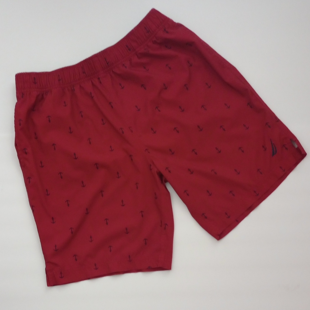 Nautica Men's Rust Colored Swim Trunks with Anchor Pattern, Size Medium